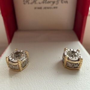Elegant Gold and Silver Diamond Stud Earrings